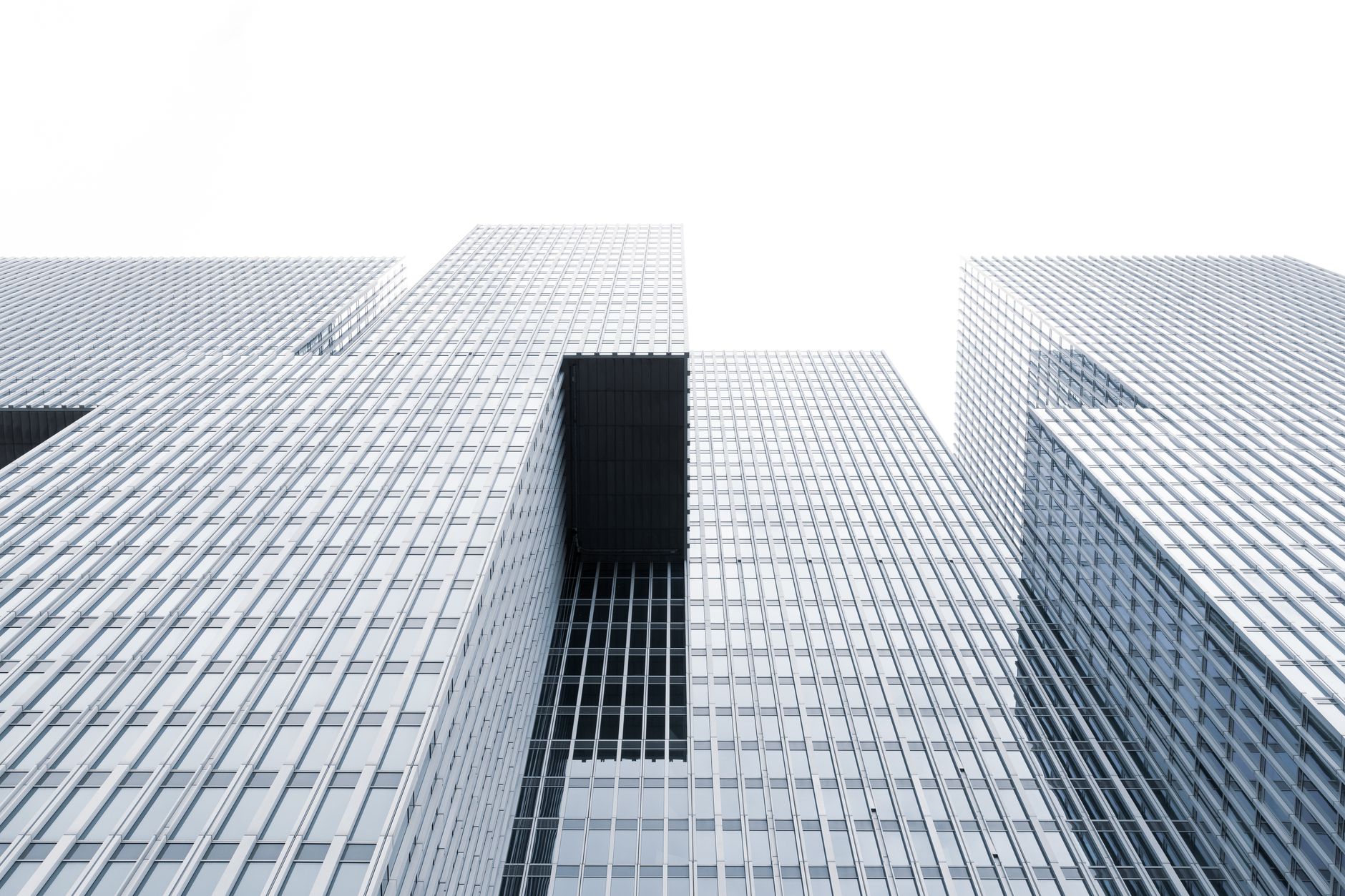 Abstract view of towering modern skyscrapers in Rotterdam, Netherlands.
